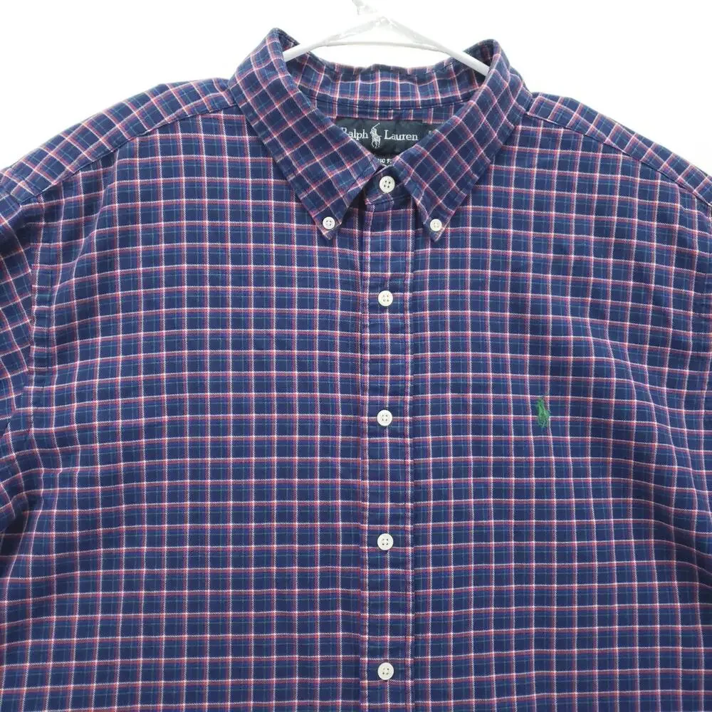 Vintage Polo Ralph Lauren Shirt Men 2XL Blue 100% Cotton Classic Fit Button-Down